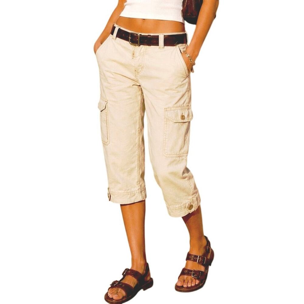 Polo Jeans Co Ralph Lauren Cargo Capri Pocket Pants 8 Utility Cotton NWT Khaki
